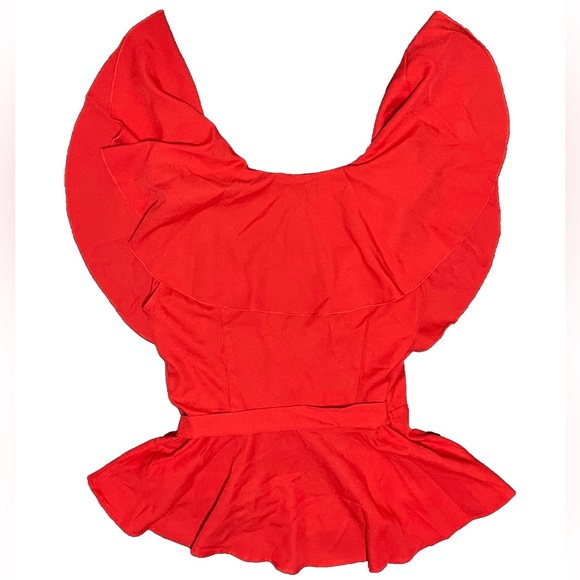Cherry Red Flowy Wrap Top - Picture 2 of 4